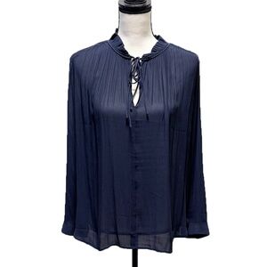 Loft Georgette Blouse, LP, Navy , NWT